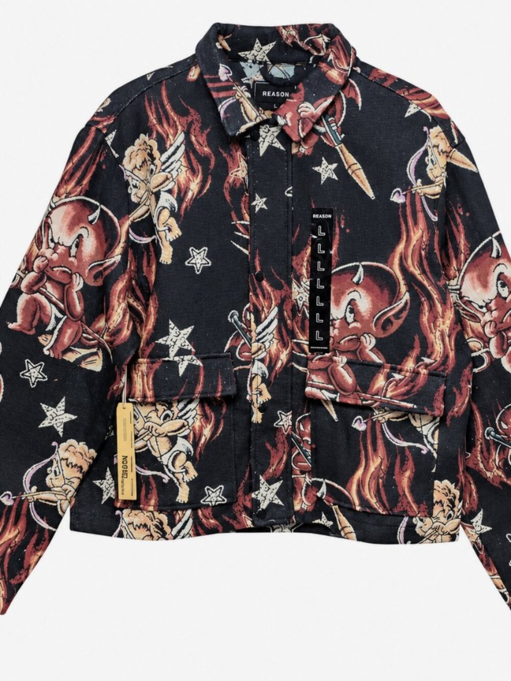 NEW Reason Men's Size L Angels & Devils Rebel Love Woven Tapestry Jacket Shacket